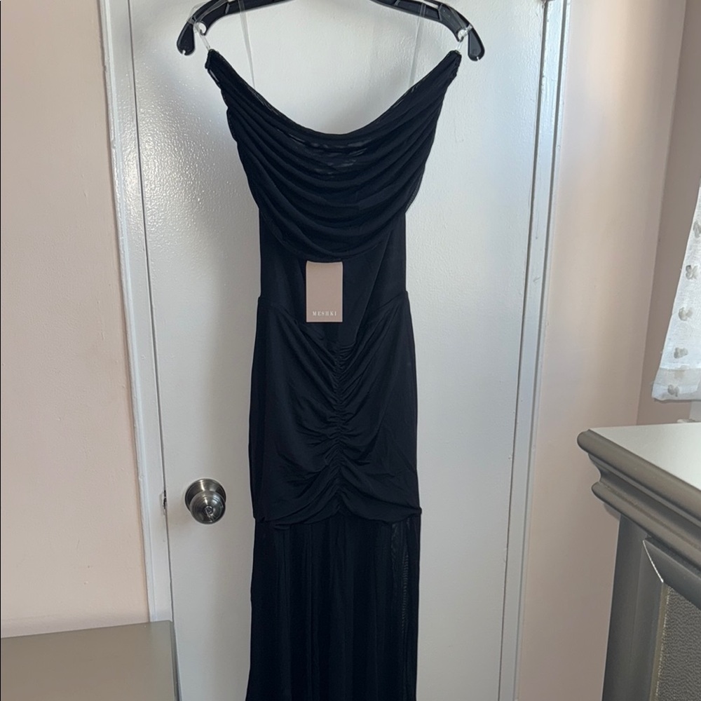 Meshki Caspian Slinky And Mesh Off Shoulder Maxi Dress - Black Small
